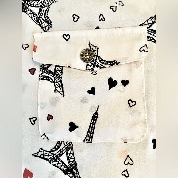 Karl Lagerfeld Paris Hearts Eiffel Tower Button Shirt Womens Size XS - Picture 5 of 10